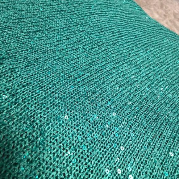 Women fancy festive lurex knitted holiday sparkle Blouse green/teal color - Picture 3 of 4